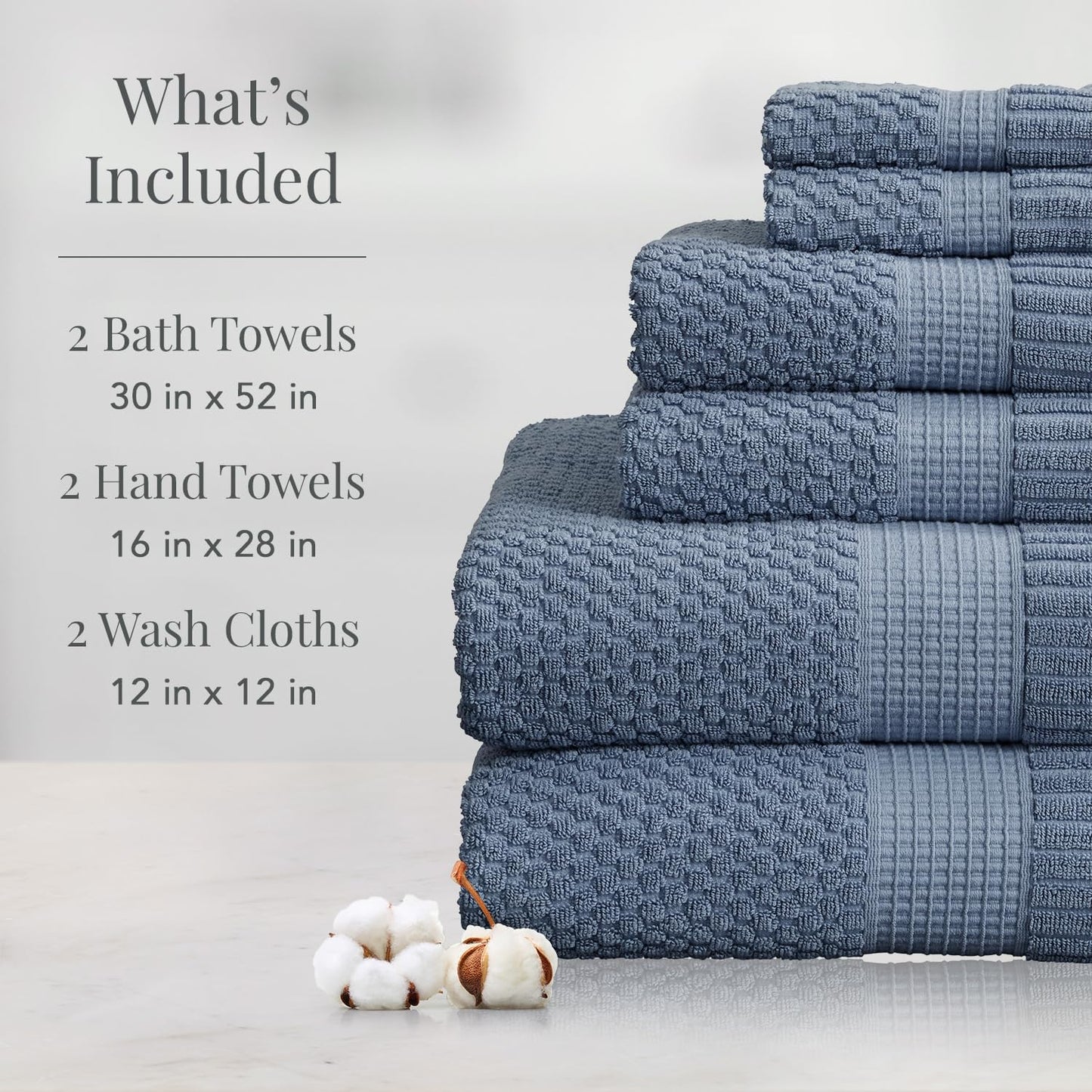 NY Loft 100% Cotton Towel Set 6 Piece | Super Soft & Absorbent Quick-Dry 2 Bath Towels 2 Hand Towels and 2 Washcloths |Textured and Durable Cotton | Trinity Collection (6 Piece Set, Flint Stone)