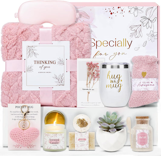 Get Well Gifts for Women Self Care Gifts Basket - Relaxing Spa Care Package After Surgery Thinking of You Birthday Gift - Feel Better Sympathy Gift Set for Her Mom Sister Friend Wife (Pink)