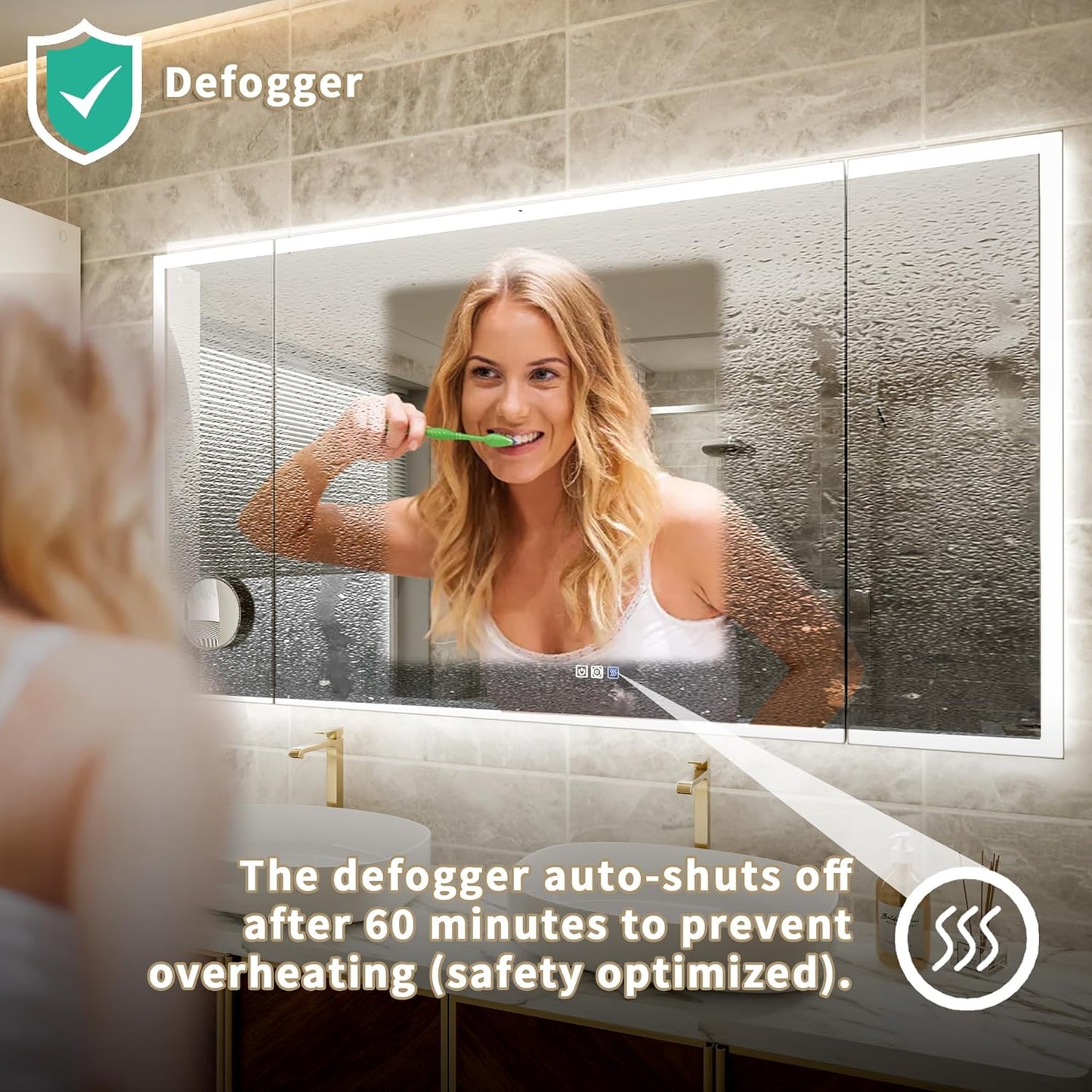 66x36 Trifold Bathroom Mirror with Lights with Removable Magnifier, 180° Foldable LED Mirror for Bathroom, Front&Backlit, Wall Mounted, Stepless Dimming, Color Temper Change, Anti Fog