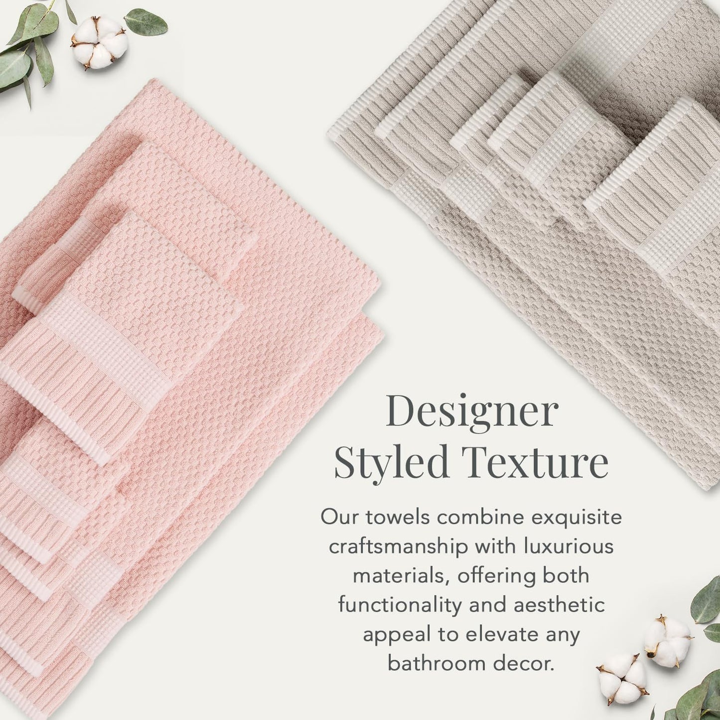 NY Loft 100% Cotton 4 Pack Bath Towel Set| Super Soft & Absorbent Quick-Dry Bath Towels 30" x 52" |Textured and Durable Cotton | Trinity Collection (4 Pack, Light Taupe)