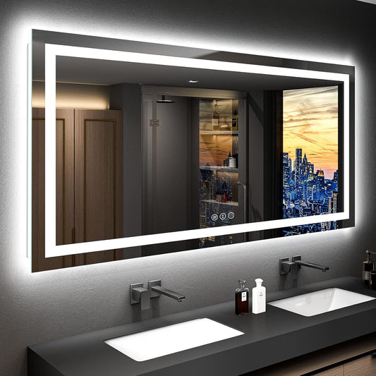 72x36 Inch LED Bathroom Mirror with Lights Front and Backlit Lighted Vanity Mirror for Bathroom Wall with 3 Colors Dimmable Anti-Fog Memory Shatter-Proof IP54 Waterproof Horizontal/Vertical