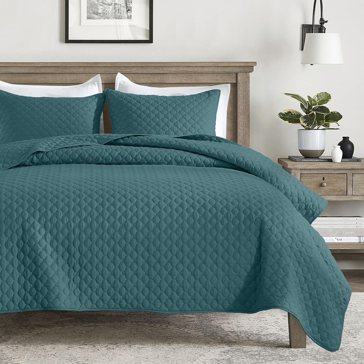 HORIMOTE HOME Quilt Queen Size Teal Blue, Lightweight Quilt for Summer Ultra-Soft Microfiber Modern Style Quilted Clouds Pattern Bedspread Quit Set 3 Pieces(1 Quilt and 2 Pillow Shams)