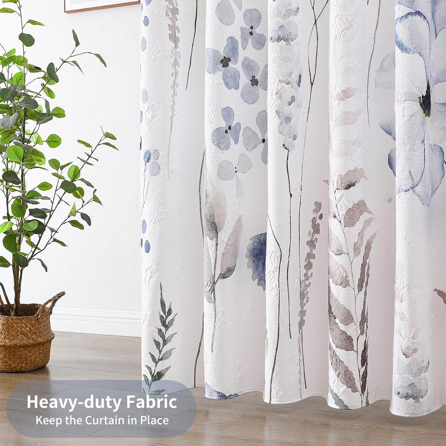QiyI Watercolor Wildflowers Shower Curtain, Minimalist Grey Poppies Cloth Bath Curtain, Embossed Butterflies Botanical Flower Bathroom Curtain, Waterproof Fabric Shower Curtain Set with Hooks, 72x72