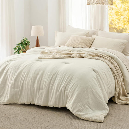 Bedsure California King Size Comforter Set, Ivory Soft Prewashed Bedding for All Seasons, 3 Pieces GentleSoft™ Down Alternative Bed Set, 1 Lightweight Comforter (104"x96") and 2 Pillowcases (20"x36")