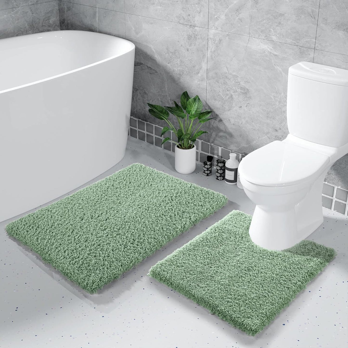 Yimobra U Shaped Toilet Bath Rug, Fluffy Plush, Super Shaggy Soft Non Slip, Water Absorbent Microfiber Bath Mat, Dries Quickly, Machine Washable Thick Bathroom Rugs, 20"x 24", Pure Light Green