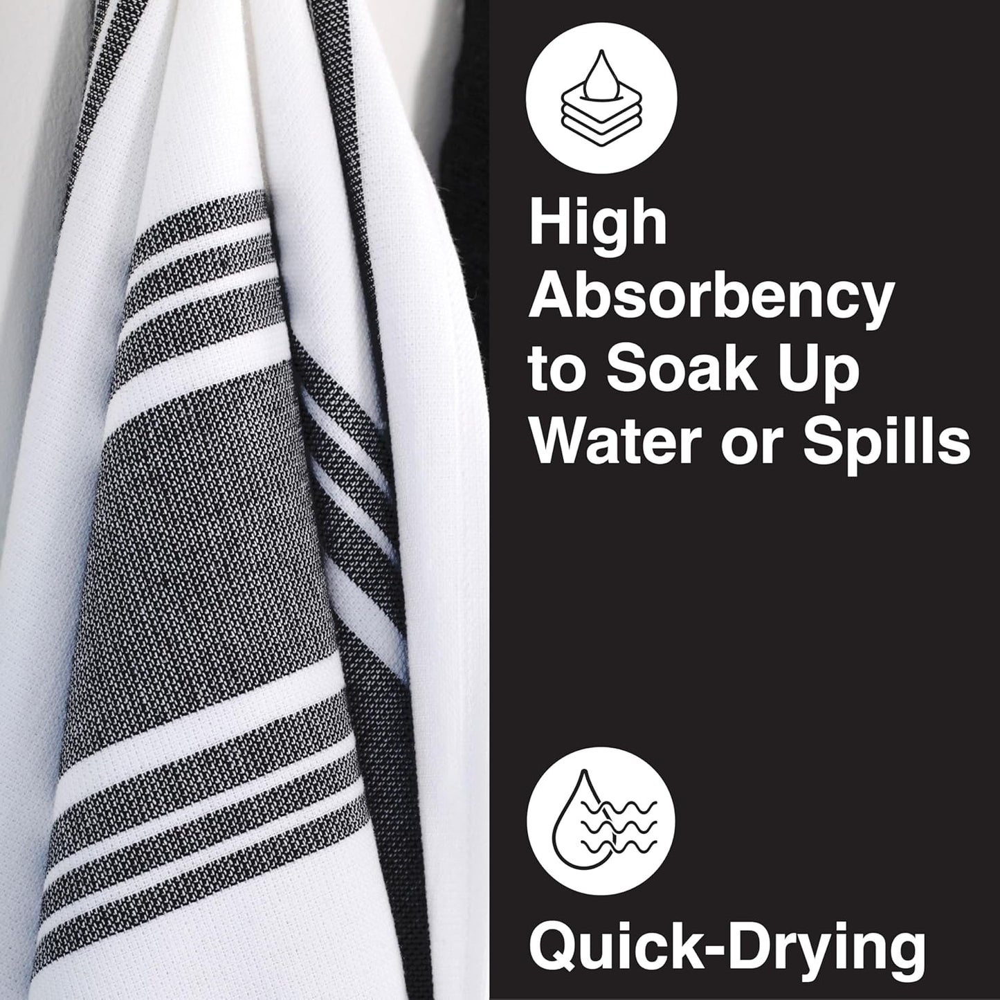 All-Clad Dual-Purpose Kitchen Towels: Highly Absorbent - 100% Cotton, 17"x30" Dish Towels for Cleaning & Drying Dishes & Glassware, 3-Pack, Black