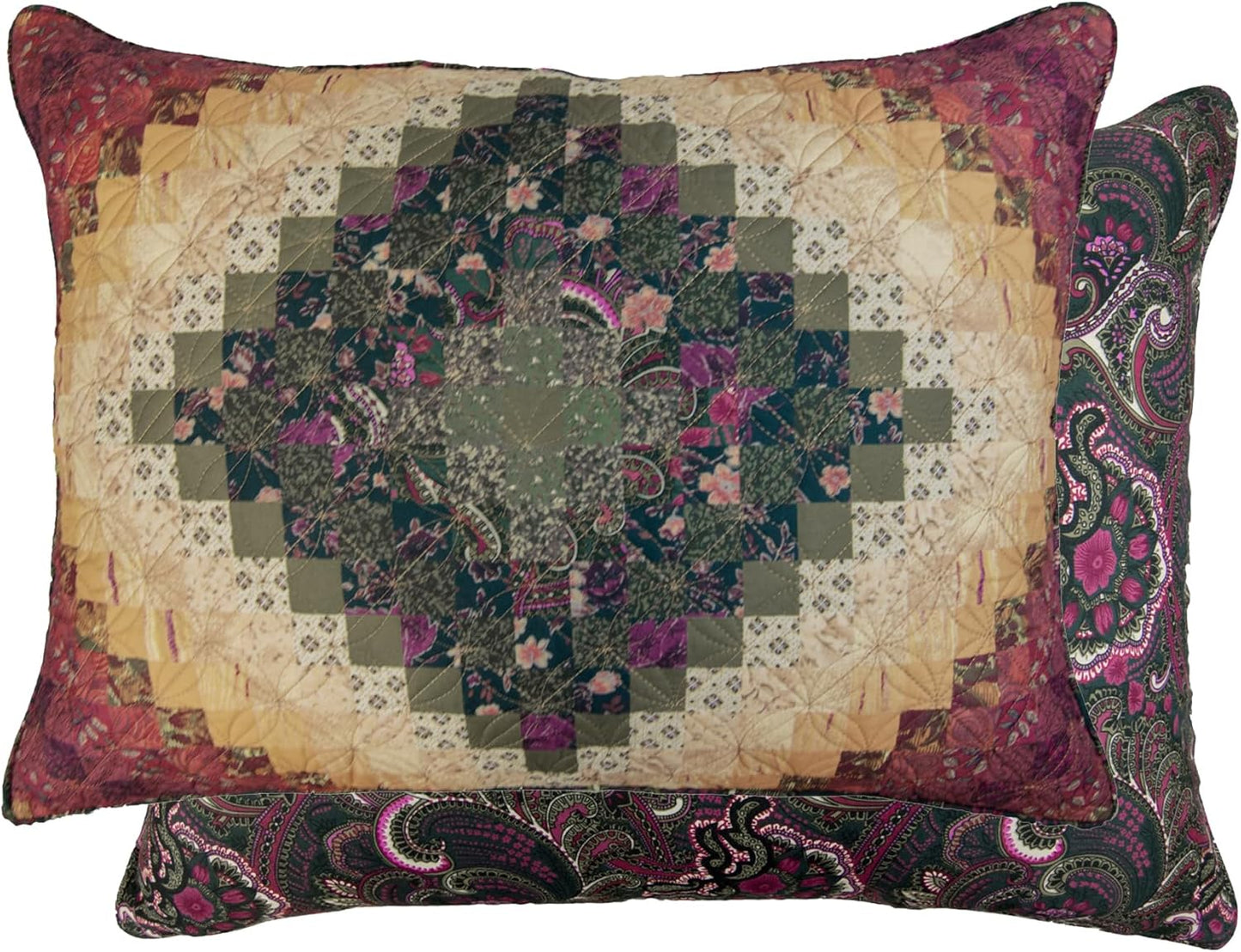 Donna Sharp Contemporary Polyester Quilt with Spice Postage Stamp Design - 3-Piece King Size Quilt Set, Machine Washable, Perfect for Any Decor Theme