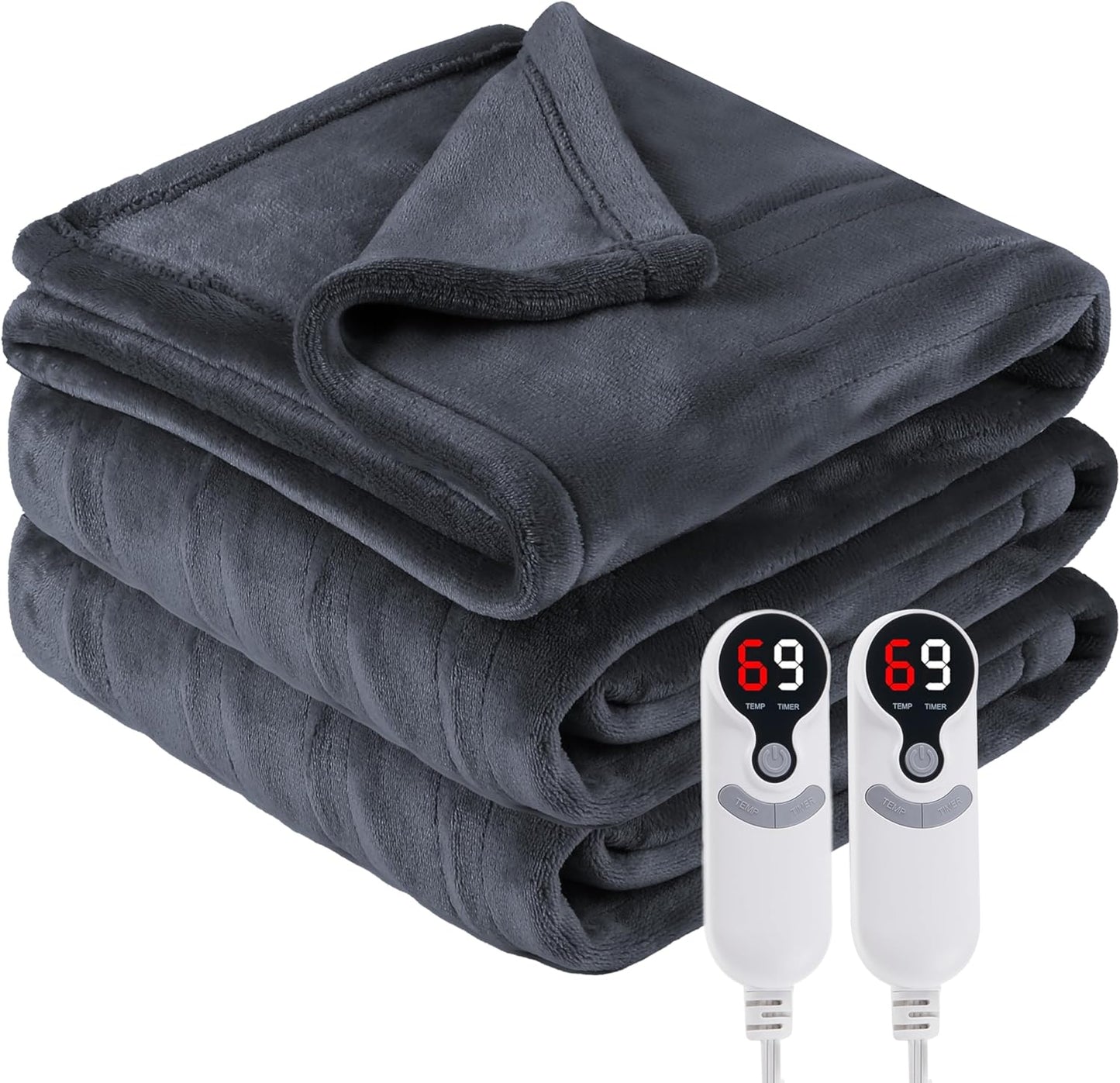 Electric Heated Blanket Queen Size 84"x90", Cozy Large Oversized, 6 Heating Levels & 1-10 Hours Auto Off, Machine Washable, Dark Gray
