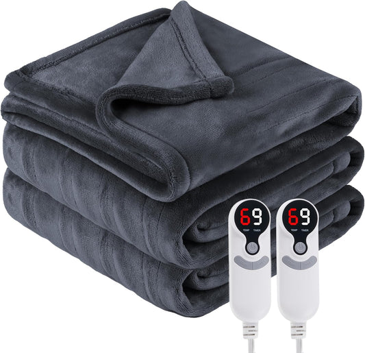 Electric Heated Blanket Queen Size 84"x90", Cozy Large Oversized, 6 Heating Levels & 1-10 Hours Auto Off, Machine Washable, Dark Gray