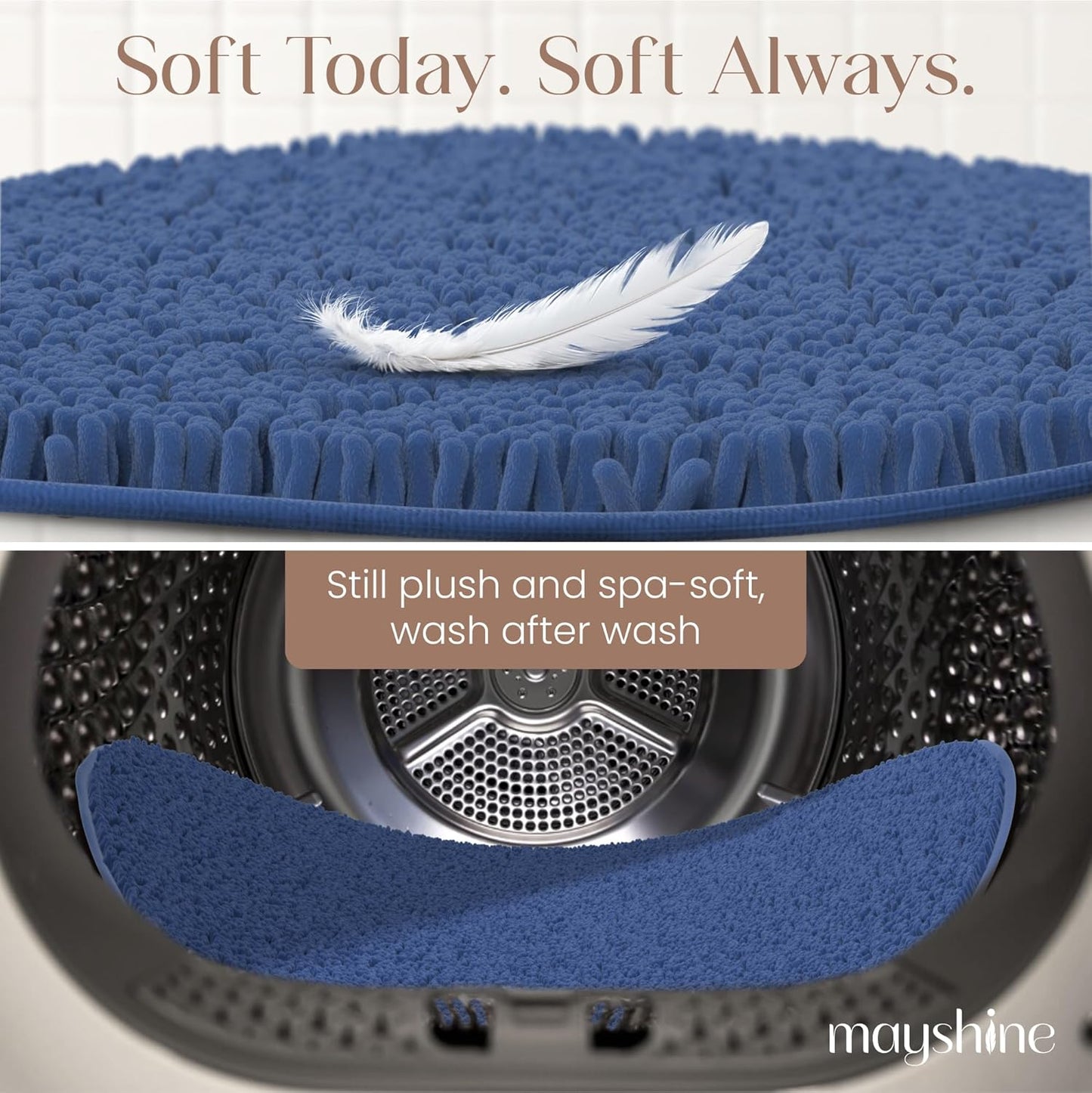 MAYSHINE Round Area Rug Set for Bathroom | Soft Plush Chenille Bath Mat, Water Absorbent Non-Slip Bathroom Rug | Washable Shag Carpet for Shower, Bedroom, or Home Décor | 48"x48" (Round) | Dark Blue