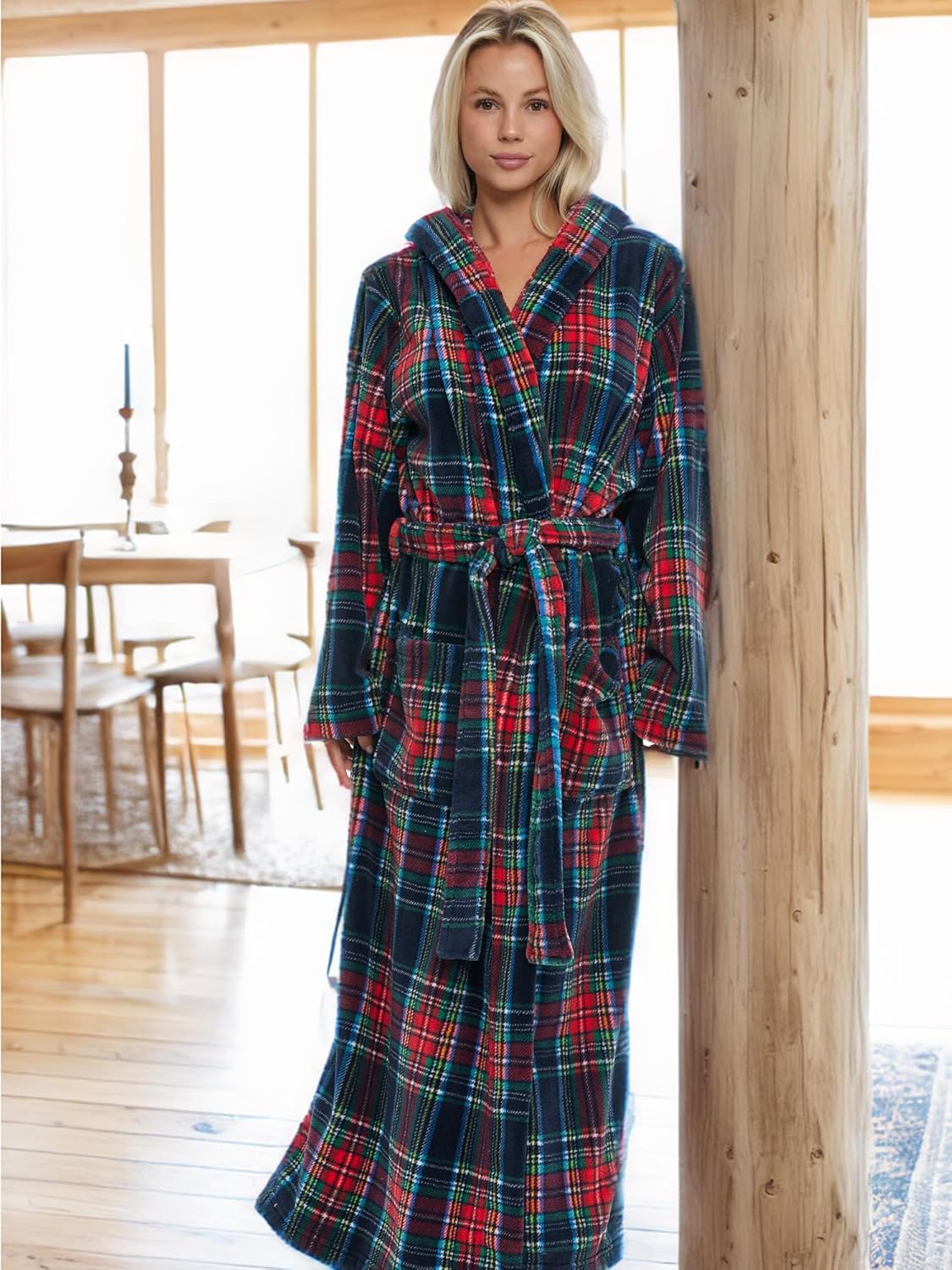 Alexander Del Rossa Womens Robe, Long Plush Bathrobe with Hood, Hooded Robes for Women Plus Size Bath Robe