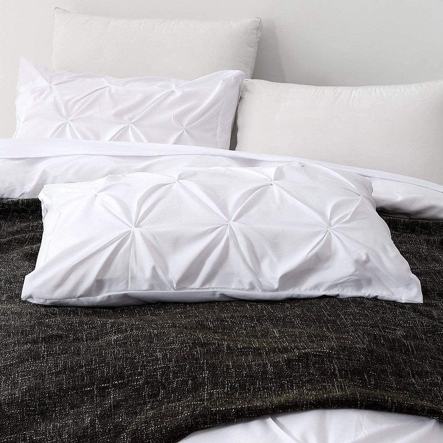 Pinch Pleated Duvet Cover Set 100% Cotton 3PC Calking Size 98x104 Duvet Cover Set, Decorative Pinch Design White Duvet Cover with Matching Pillow Case