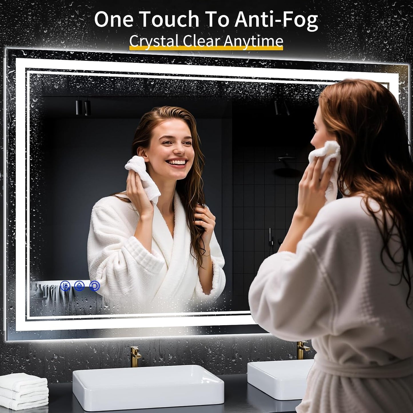 48"x36" LED Bathroom Mirror with Anti-Fog, Stepless Dimmable Lights, 3 Color Modes, Shatter-Proof Tempered Glass, Memory Function & Waterproof Design