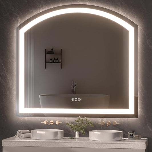 Hasipu 40x36 Inch LED Bathroom Mirror Arch Vanity Mirror with Lights Frontlit Smart Touch Sensor Dimmable 3 Colors Temperature Shatterproof Wall-Mounted Vanity Mirror Metal Frame