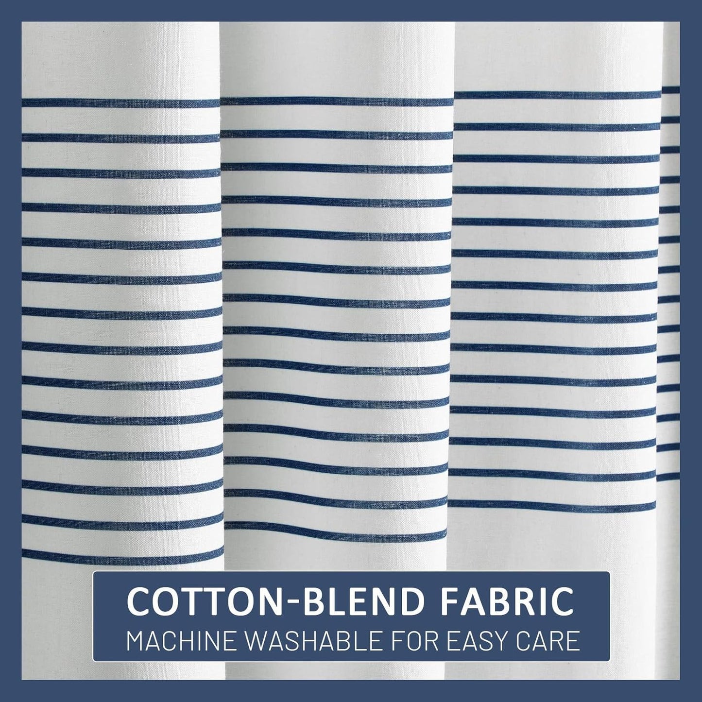 Awellife Boho Navy Blue Shower Curtain for Bathroom Stripe Shower Curtain 72 X 72 Inches Farmhouse Cotton