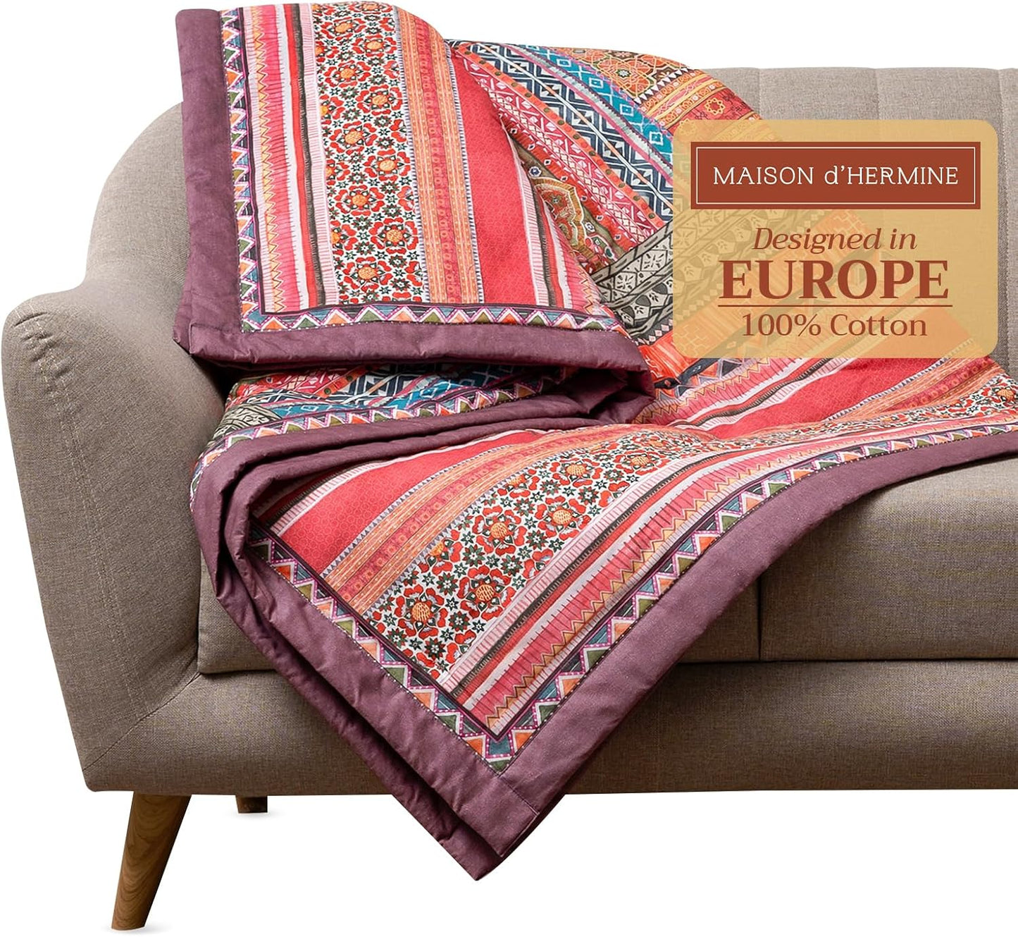 Maison d' Hermine Throw Blanket for Couch Lightweight Soft Warm Breathable Cotton Throw Blankets for Bed Girls Boys Women Men Gifts Sofa Travel Living Room Chair Bedding (50"x60", Ispahan)