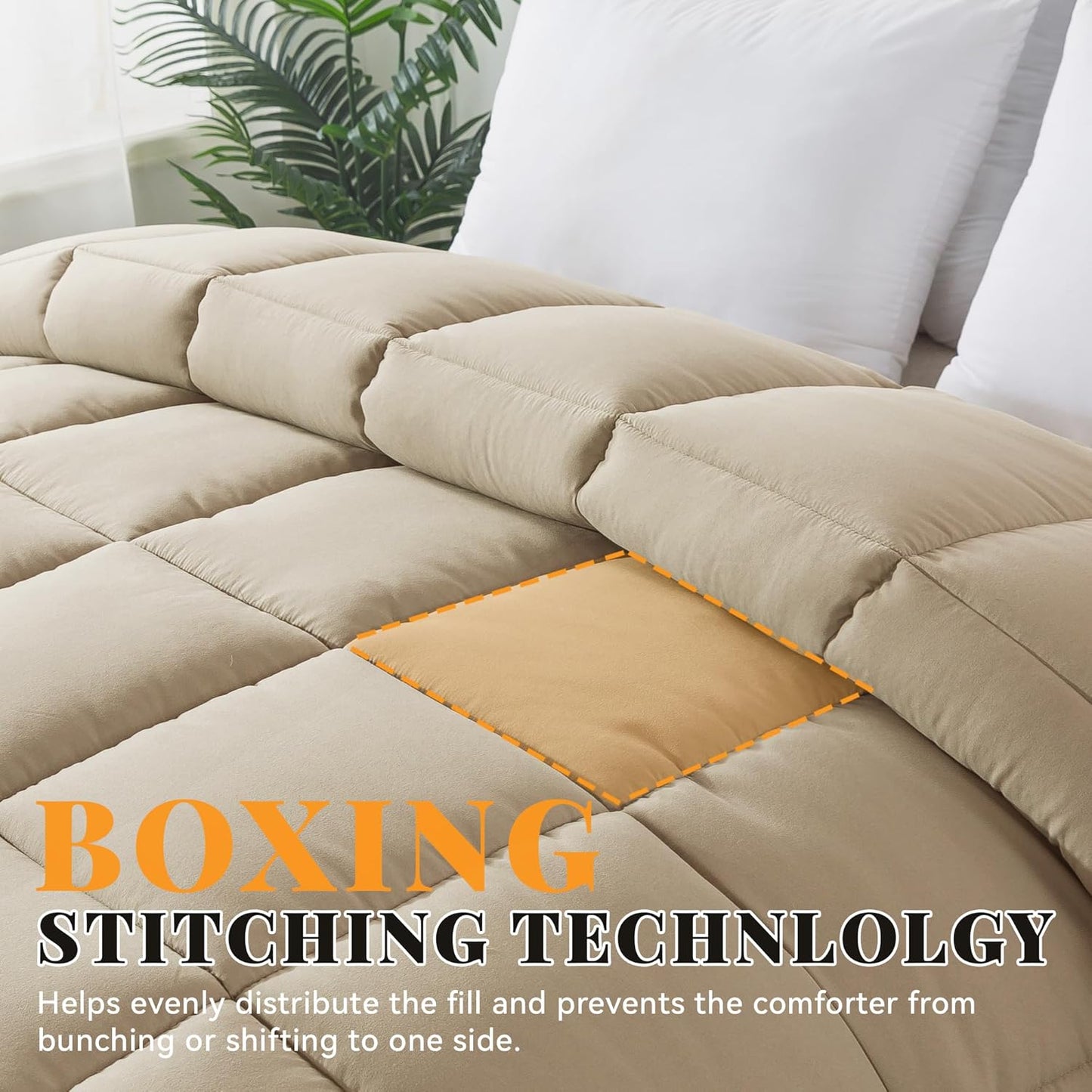 Cosybay Down Alternative Comforter (Beige, King) - All Season Soft Quilted King Size Bed Comforter - Duvet Insert with Corner Tabs -Winter Summer Warm Fluffy, 102x90 inches