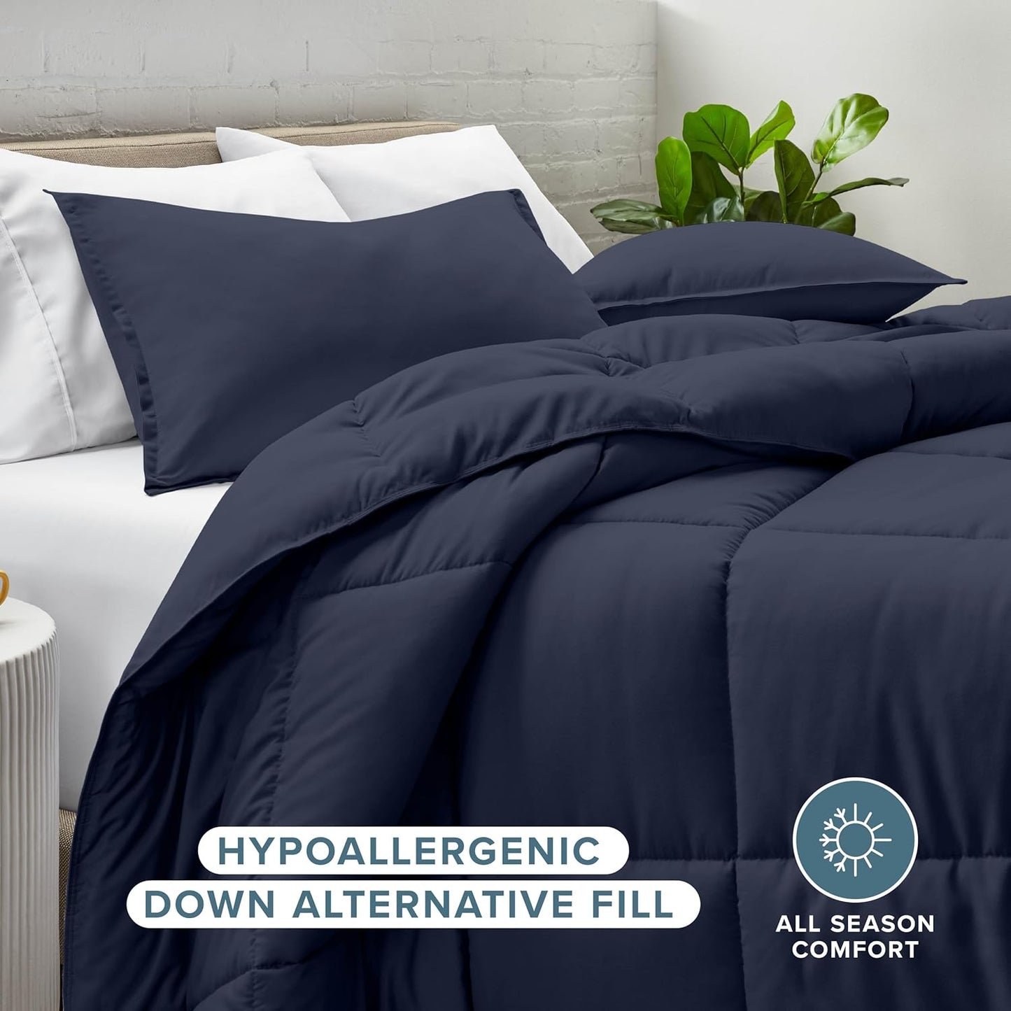 Bare Home Comforter Set - King/California King Size - Ultra-Soft - Goose Down Alternative - Premium 1800 Series - All Season Warmth (King/Cal King, Midnight Blue)