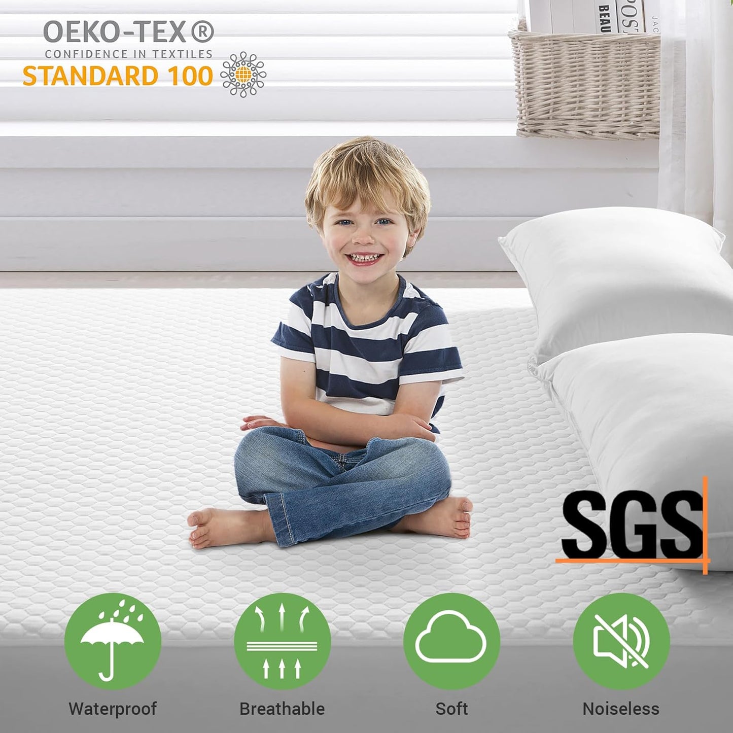 4D Air California King Mattress Protector 100% Waterproof,Cooling Breathable California King Mattress Pad Cover,Fit 8-21" Extra Deep Pocket Mattress Topper,Washable Noiseless (Beehive,CK 72"x84")