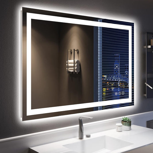 48x32 Inch LED Bathroom Mirror with Lights Front and Backlit Lighted Vanity Mirror for Bathroom Wall with 3 Colors Dimmable Anti-Fog Memory Shatter-Proof IP54 Waterproof Horizontal/Vertical