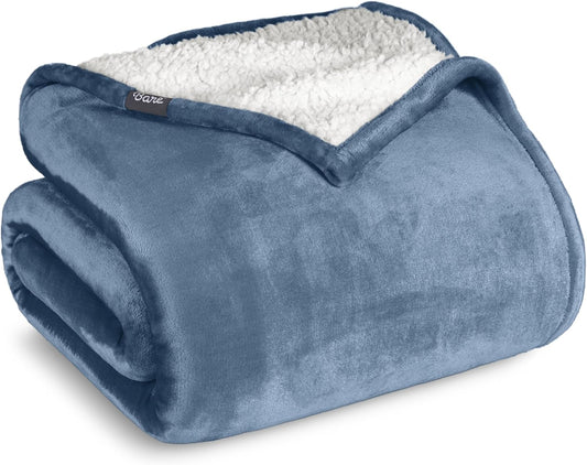Bare Home Sherpa Fleece Blanket - Throw/Travel Size - Blanket for Bed, Sofa, and Couch - Warm & Lightweight - Fluffy & Soft - Reversible (Throw/Travel, Coronet Blue)