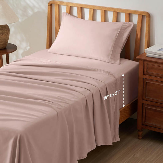 Bedsure Twin XL Sheets Dorm Bedding, GentleSoft Breathable Extra Long Twin Sheets & Pillowcases, Moisture Wicking Cooling, Deep Pocket Fits Mattress Up to 21 Inches Thick, Dusty Pink
