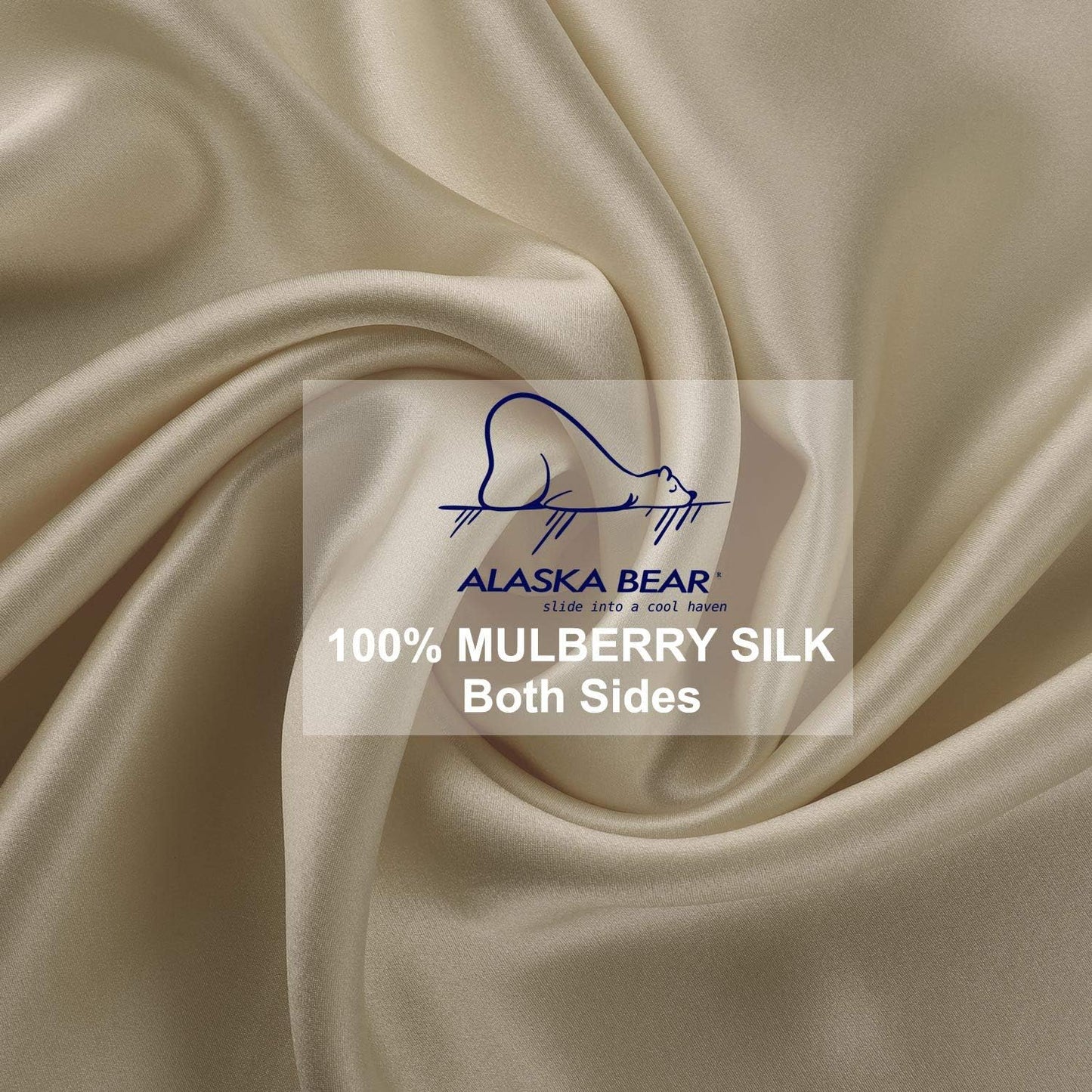 Queen Size Silk Pillowcase ALASKA BEAR Random Color Silk Scrunchie Gift Set for Beauty Sleep Queen 20 inch x30 inch (1 Pack, Beige)
