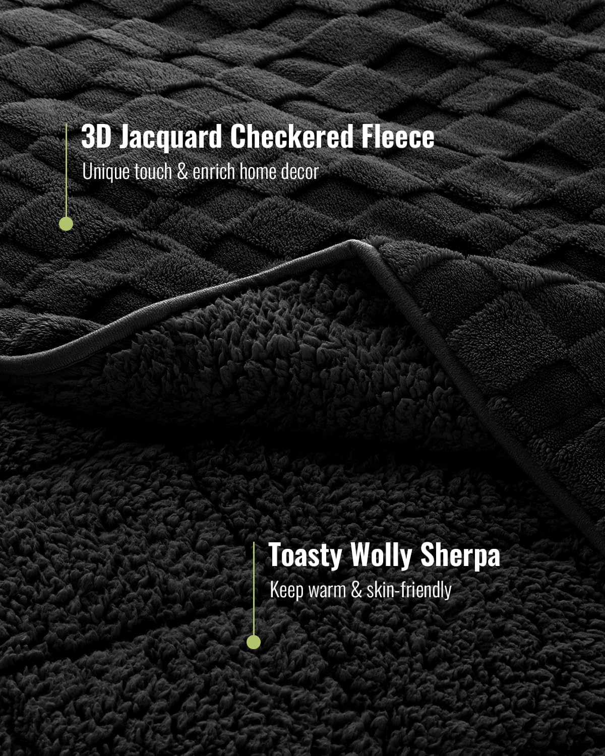 Uttermara Sherpa Fleece Weighted Blanket Queen Size(20lbs, 60" x 80", Black), 3D Jacquard Checkered Warm Sherpa Heavy Blanket for Adults, Soft Fuzzy Weighted Blankets for Couch Bed Sofa