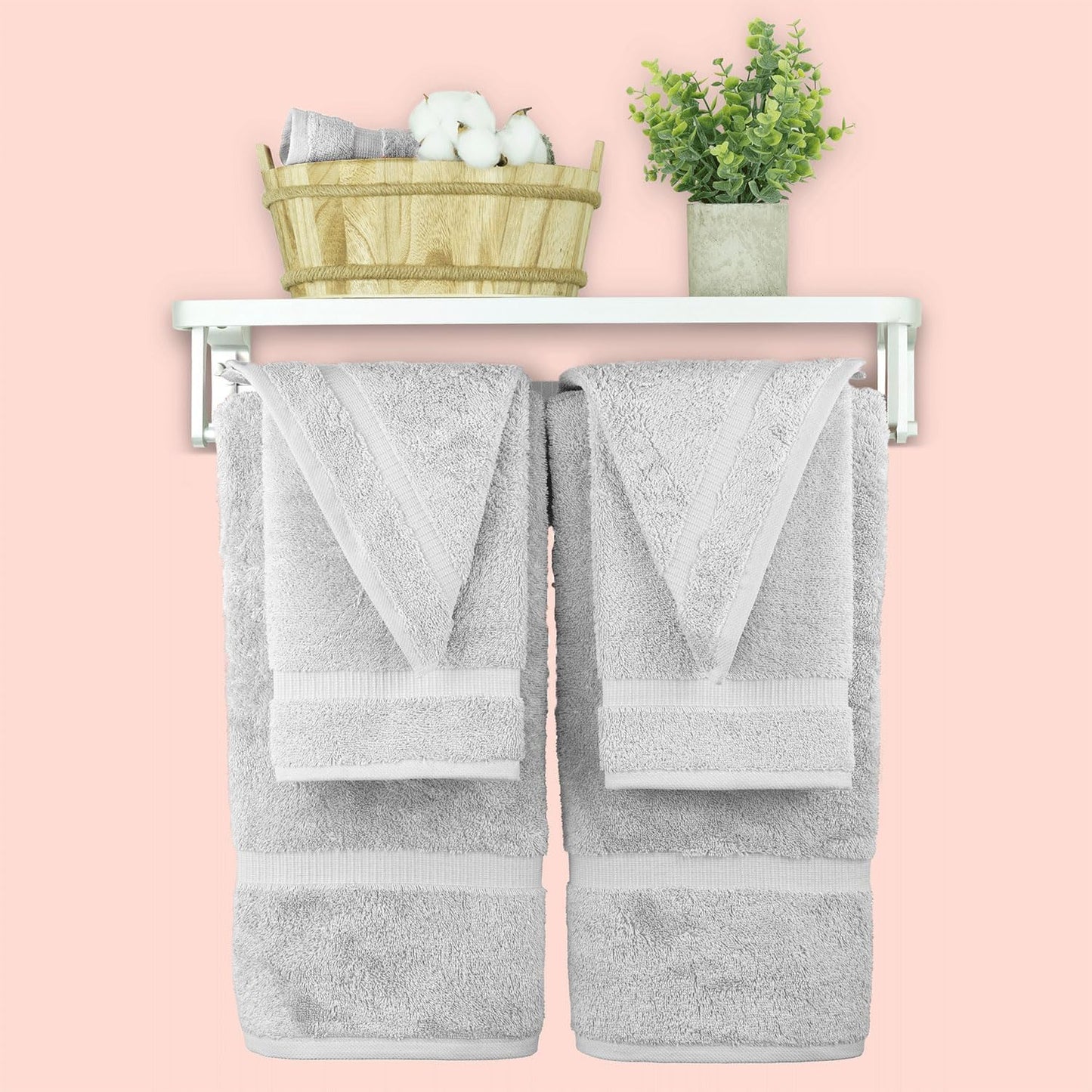 Chakir Turkish Linens 100% Cotton Premium Turkish Towels for Bathroom, 2 Large Bath Towels, 2 Hand Towels, 2 Washcloths (6-Piece Towel Set, Silver)