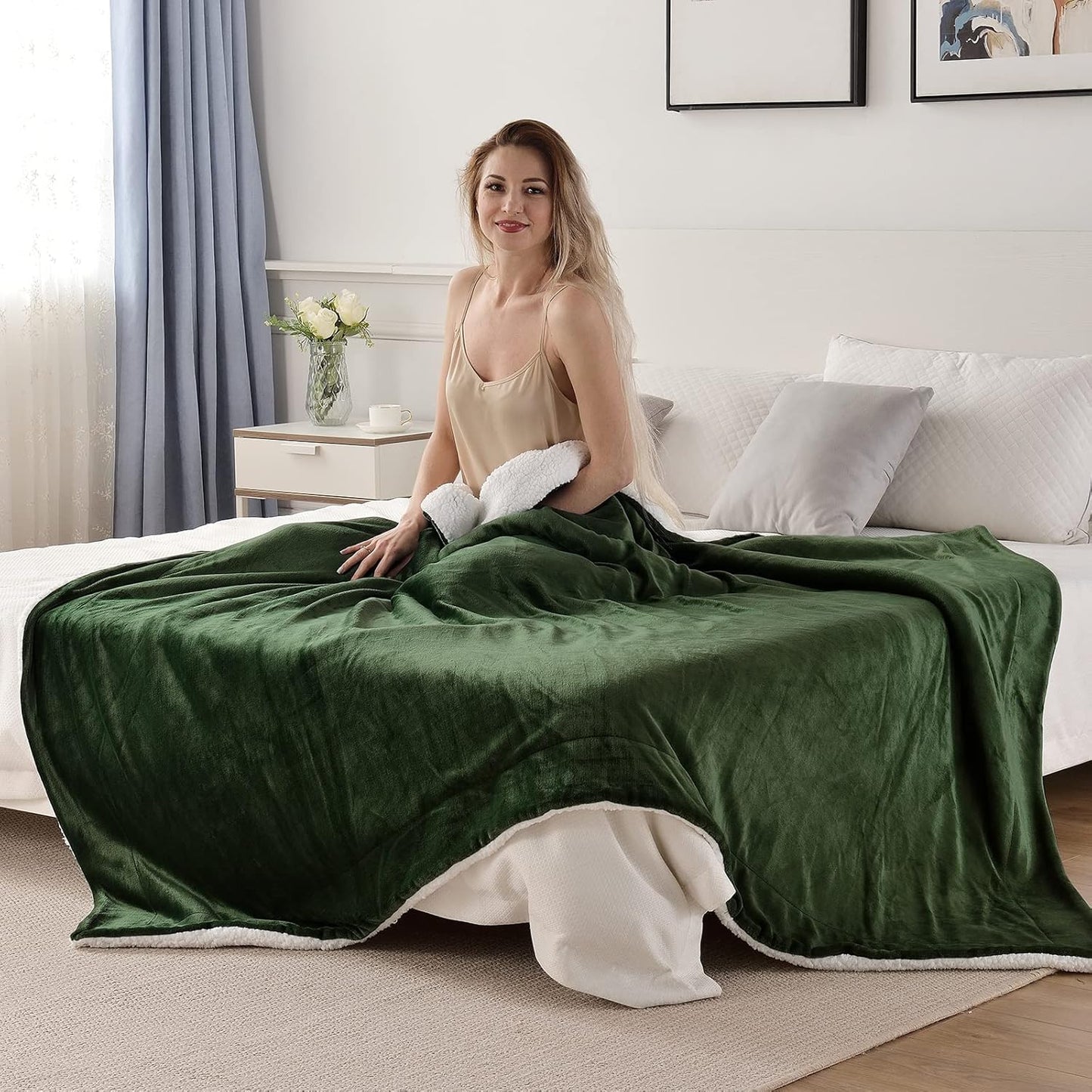 SOCHOW Sherpa Fleece Throw Blanket, Double-Sided Super Soft Luxurious Plush Blanket Throw Size, Olive Green, 50x60 inches
