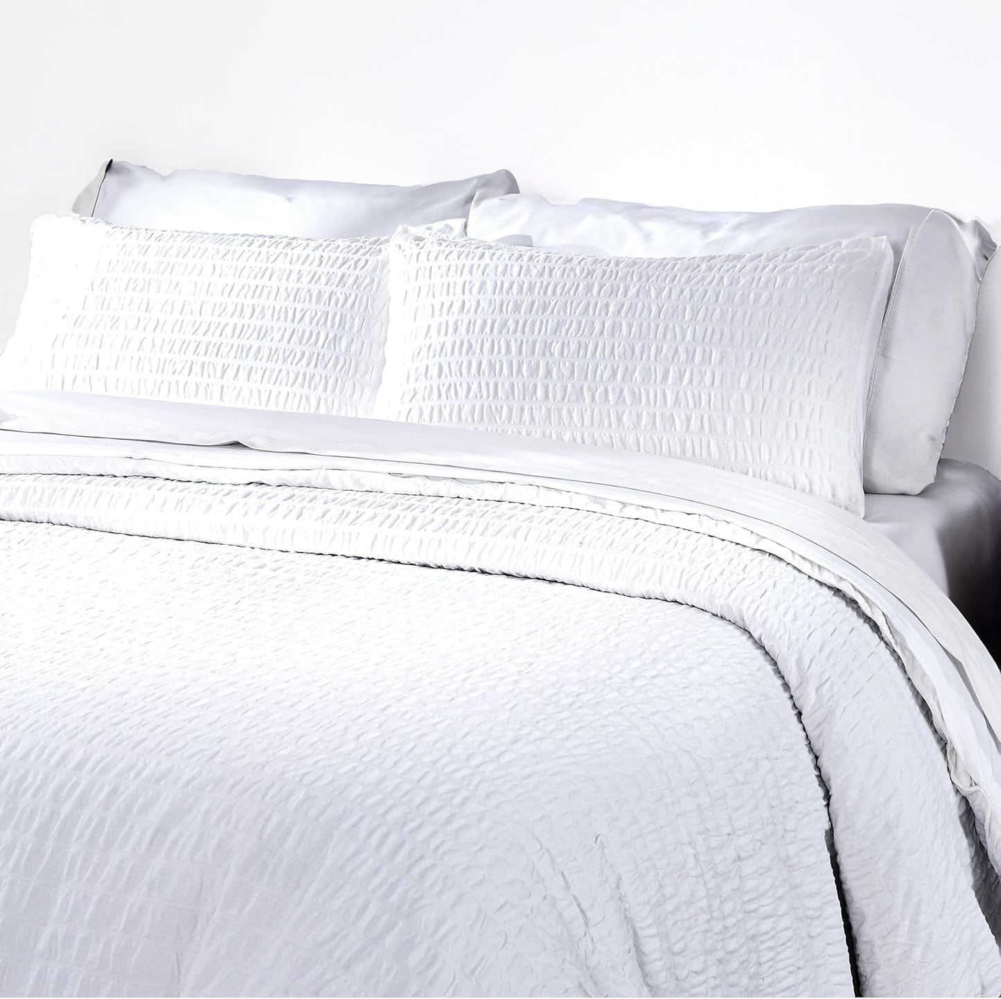 California Design Den Oversized King Duvet Cover Set, 100% Cotton 3 Pc Cover & Sham Set, Soft Textured White Duvet Cover 120" x 98" to Fit Oversized King Size Duvet (Seersucker)