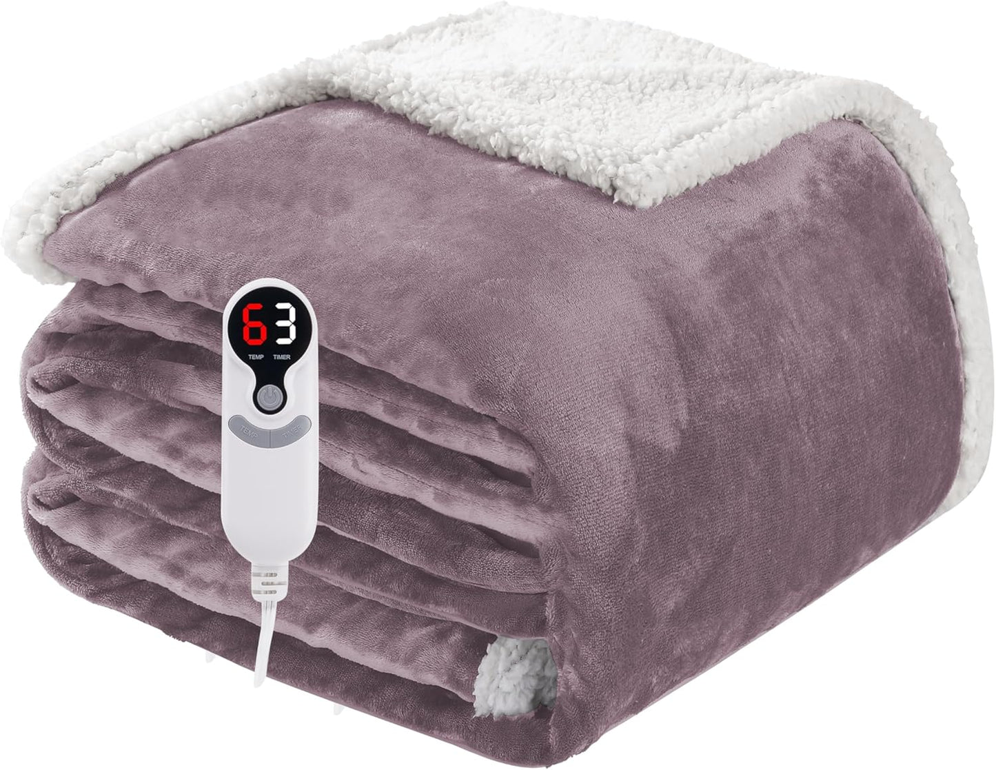 Electric Heated Blanket Twin Size 62"x84", Soft Flannel with Overheat Protection, 6 Adjustable Heat Settings & 10-Hour Auto-Off Timer, Fast Heating for Winter Comfort, Purple