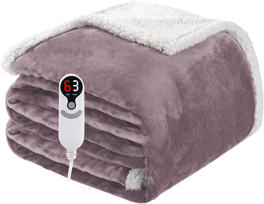 Electric Heated Blanket Full Size 72"x84", Soft Flannel with Overheat Protection, 6 Adjustable Heat Settings & 10-Hour Auto-Off Timer, Fast Heating for Winter Comfort, Purple