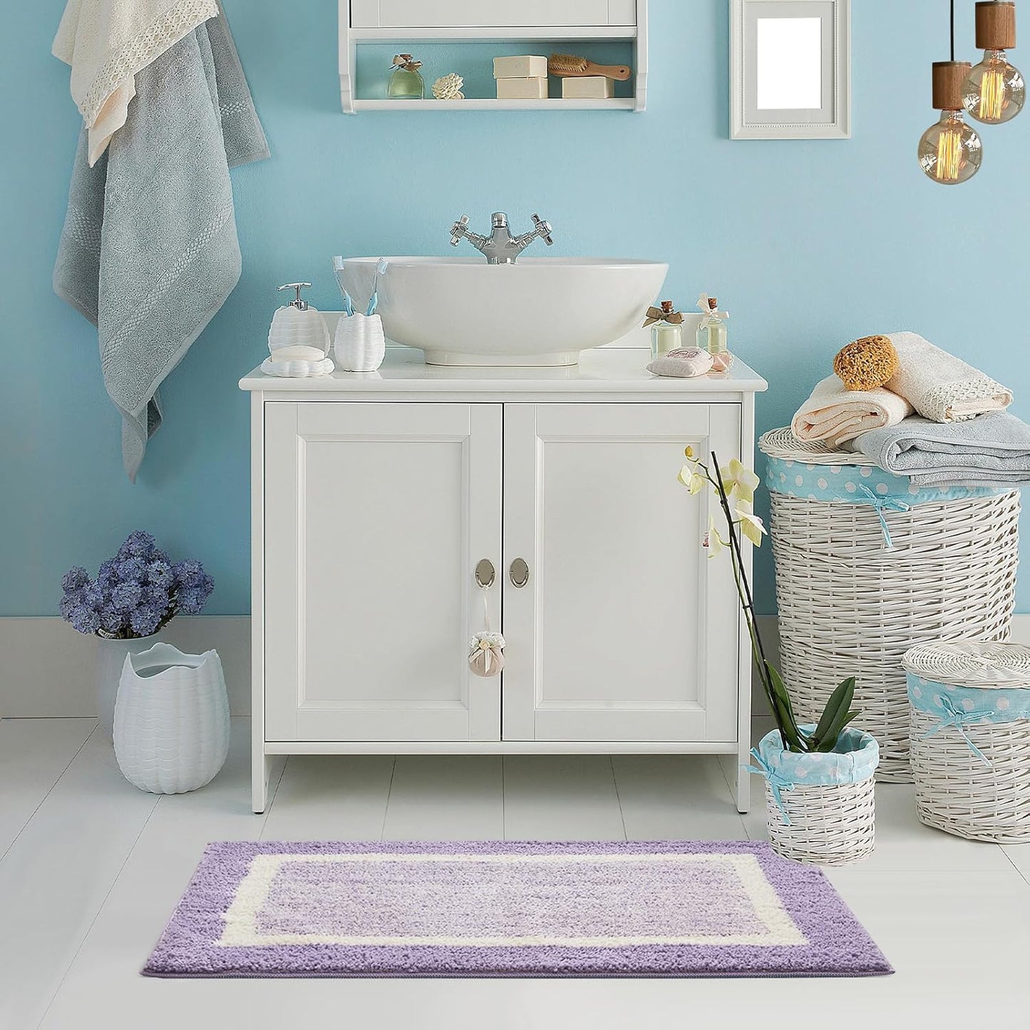 CozeCube Bath mats for Bathroom Non Slip, Fluffy Absorbent Microfiber Bath mat Washable, Aesthetic Bathroom Rugs, Long Purple Bath mat, Lavender, 47" x 24"