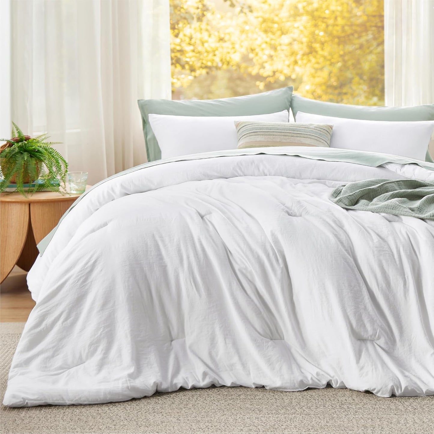 Bedsure Super King Plus Size Comforter Set, White Soft Prewashed Bedding for All Seasons, 3 Pieces GentleSoft™ Bed Set, 1 Lightweight Comforter (128"x120") and 2 Pillowcases (20"x36")