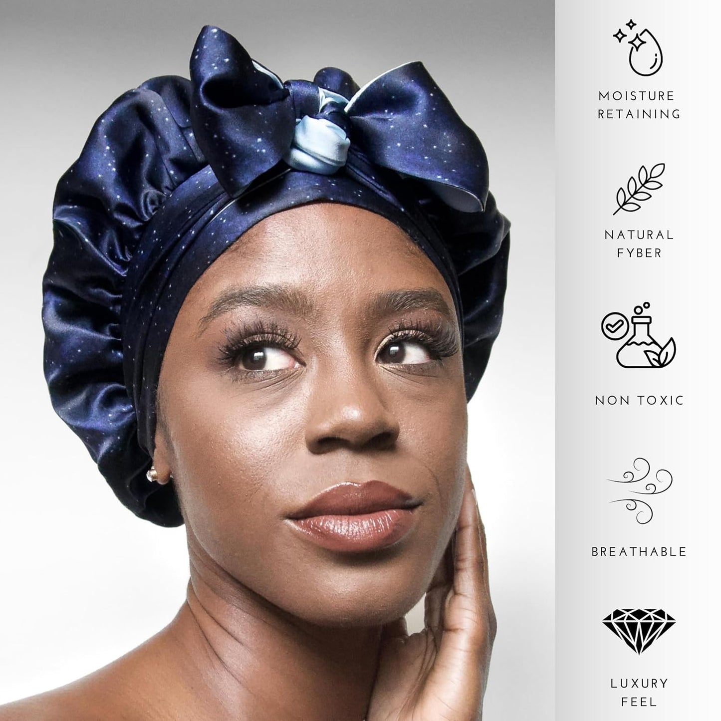 100% Mulberry Silk Bonnet for Sleeping Women, Handmade in USA 19 Momme Double Layer Reversible Silk Hair Wrap with Adjustable Ties, Non-Slip Sleep Cap for Curly & Natural Hair (Midnight)