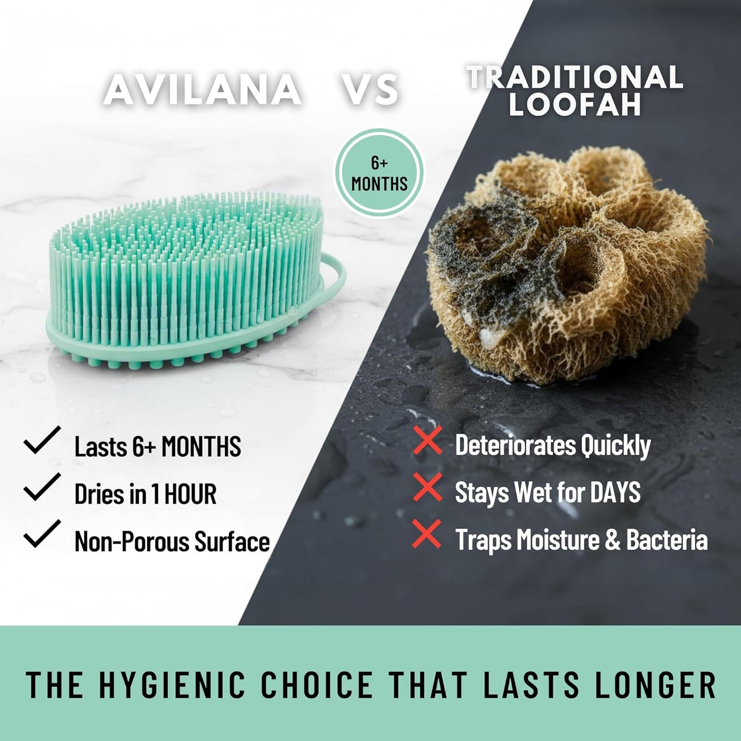 Silicone Body Scrubber for Shower - Gentle Exfoliating Back Scrubber with Soft Bristles - Avilana Premium Dual Sided Bath Brush Massage - Loofah Alternative for Sensitive Skin - Gift Women Men