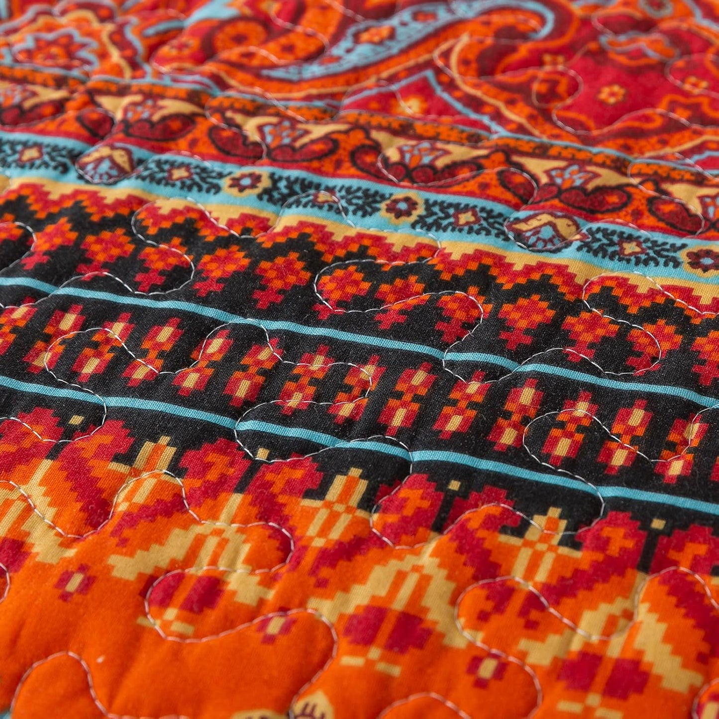 BEDIFANY Cotton King Size Quilt Set - Boho Lightweight King Bedspread - Colorful Orange Reversible Coverlets Quilt Bedding Sets - Oversized King Quilt Set for Bed Decorations for All Seasons, 3 Pieces