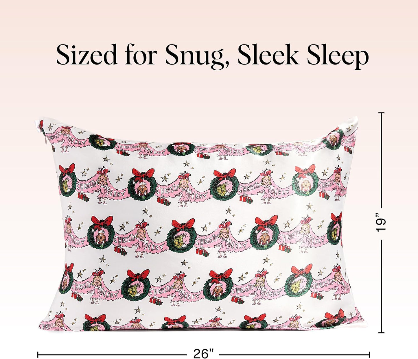 The Grinch x Kitsch Satin Pillowcase with Zipper for Hair & Skin - Softer Than Silk Pillow Cases, Smooth Cooling Pillow Cover, Wrinkle-Free, Machine Washable, Queen/Standard (19x26)- Cindy Lou