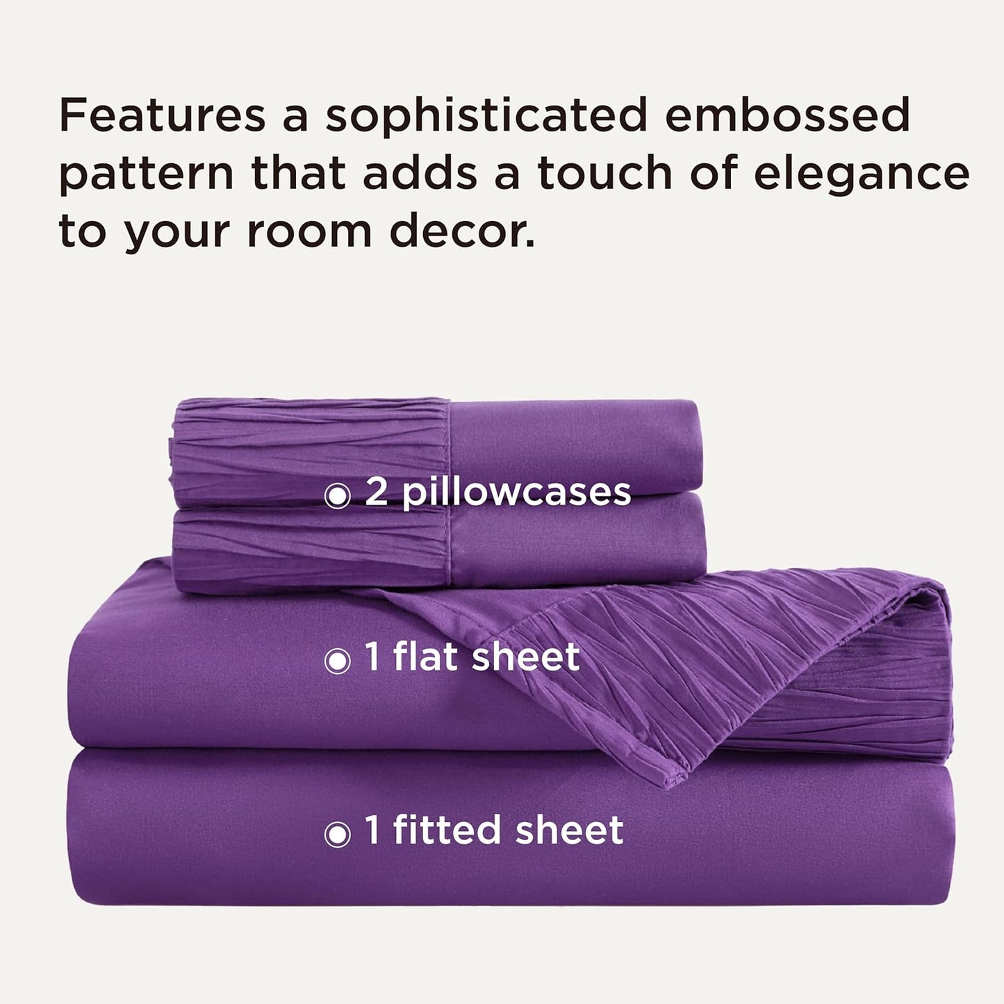 Bedsure King Size Sheets Set - 4 Pieces Soft King Sheets - Breathable & Cooling - Hotel Luxury - Easy Care Polyester Microfiber Bedding for Women, Men, Purple