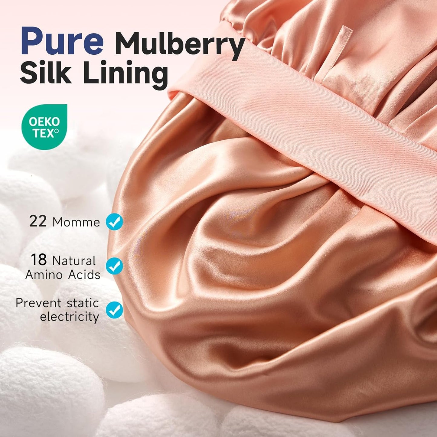 Umisleep Silk Bonnet, Soft Hair Bonnet for Sleeping, Real Mulberry Silk Lining, Bonnets for Women Hair Care, Double Layer Hair Cap with Tie, Large Silk Hair Wrap for Curly Long Hair, Blush Pink