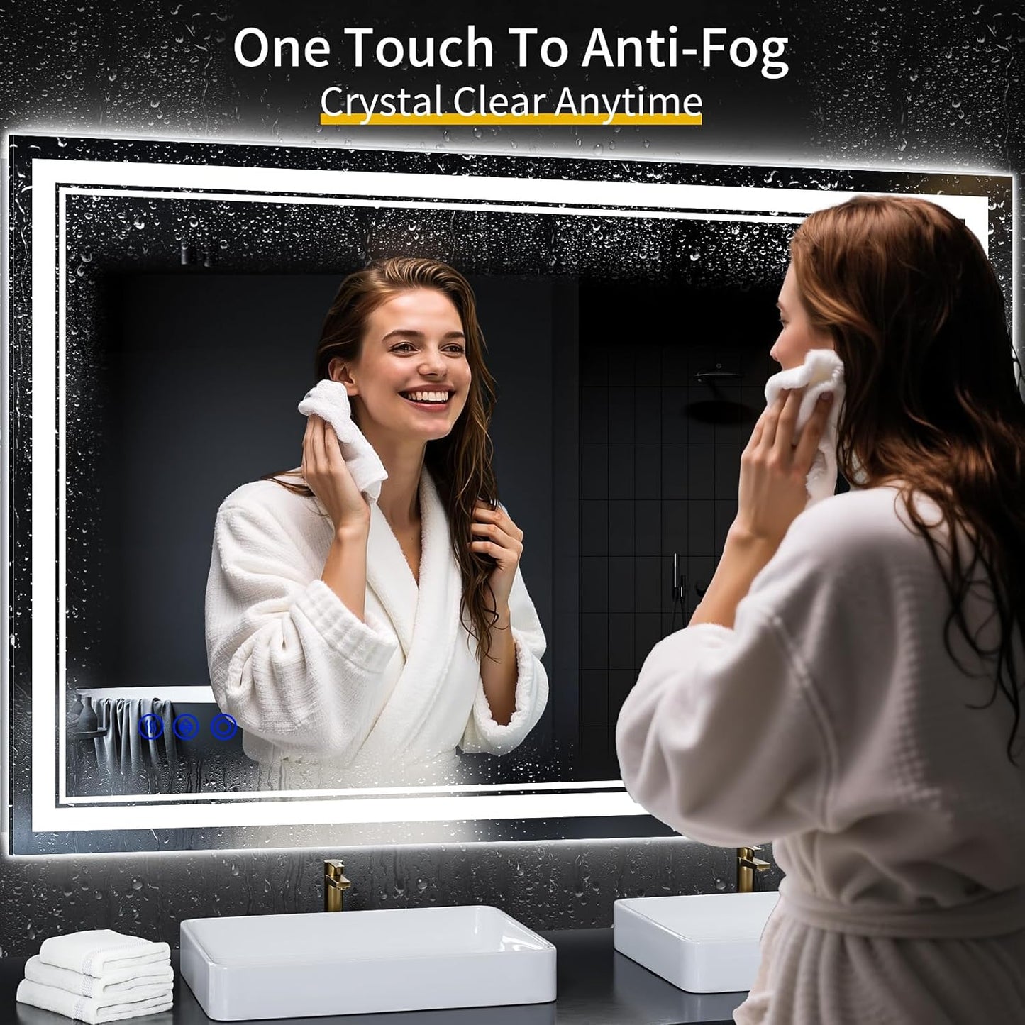 55"x36" LED Bathroom Mirror with Anti-Fog, Stepless Dimmable Lights, 3 Color Modes, Shatter-Proof Tempered Glass, Memory Function & Waterproof Design