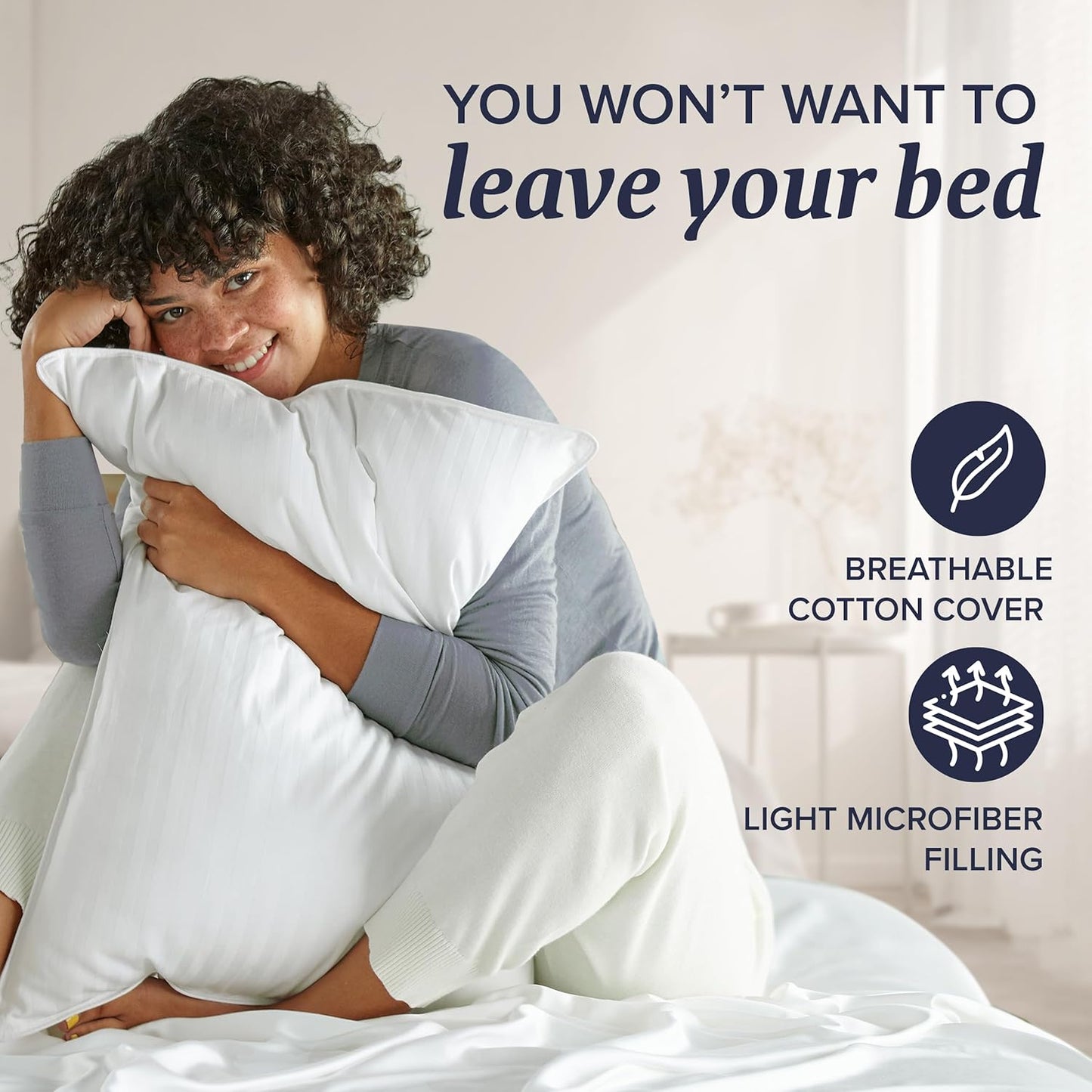 Beckham Hotel Collection Down Alternative Pillows & Cotton Sheets 4 Piece Set, 16" Deep Pocket, 2 Open End Pillowcases, King, Sand