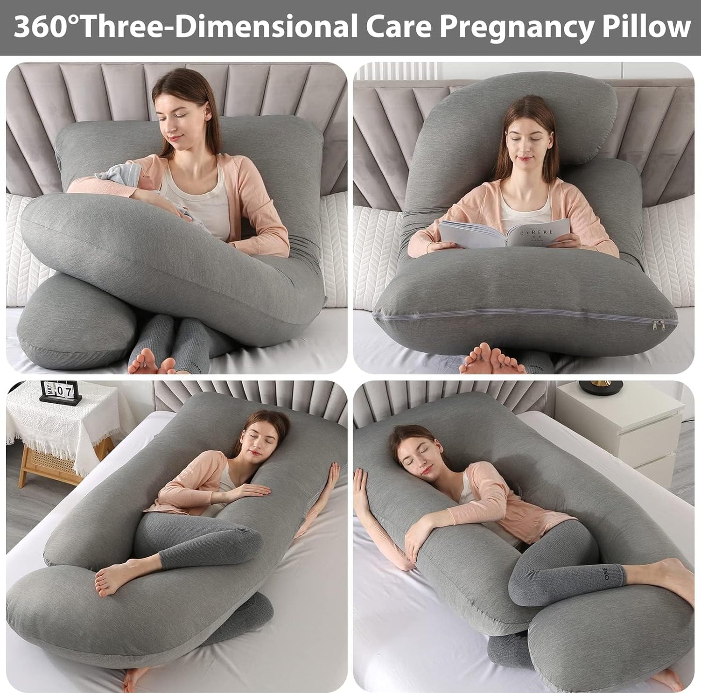 BATTOP Pregnancy Pillows with Cooling Cover,Maternity Body Pillow for Sleeping,Support for Back,HIPS,Legs,Belly for Pregnant Women,Pregnancy Must Haves