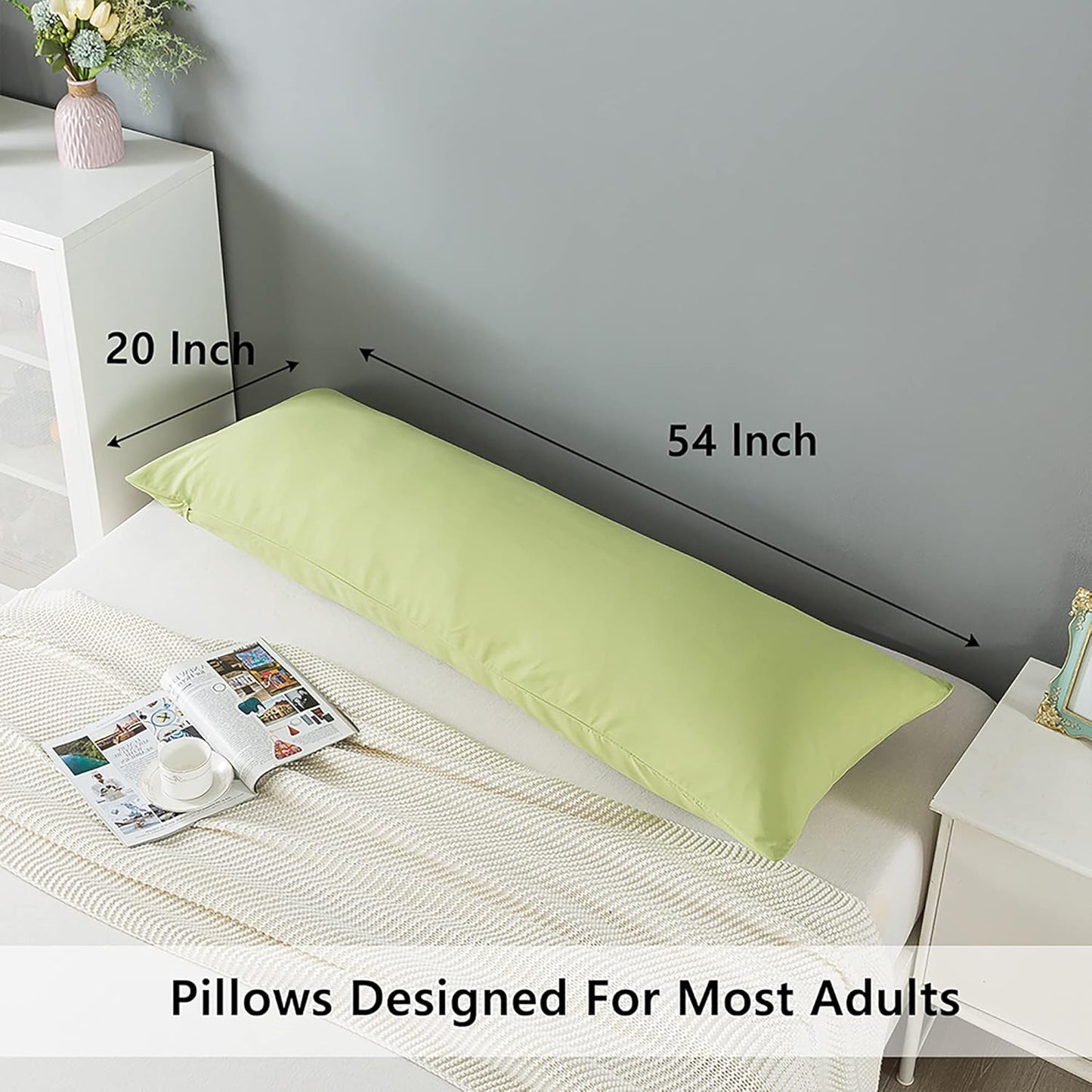 ELNIDO QUEEN Body Pillow with Pillowcase - Soft Long Bed Pillow for Adults - Breathable Full Body Pillow Insert for Sleeping, 20x54inches - Sage Green