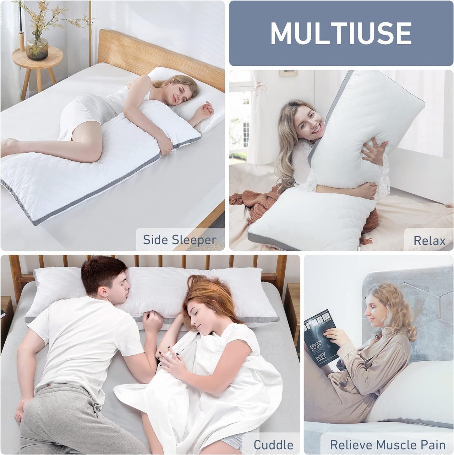 Leeden Body Pillow for Adults - Premium Grey Firm Fluffy Long Pillows - 21 x 54 Soft Plush Full Body Pillows - Adjustable Side Pillow for Sleeping