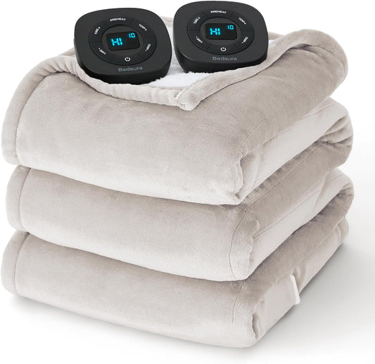 Bedsure Electric Blanket King Size - Dual Control Heated Blanket King Size, Fast Heating with 10 Time Settings & 10 Heat Settings, Warm Gift for Grandma (100x90 inches, Cream)