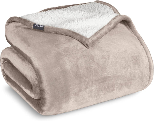 Bare Home Sherpa Fleece Blanket - King Size - Blanket for Bed, Sofa, and Couch - Warm & Lightweight - Fluffy & Soft - Reversible (King, Light Taupe)