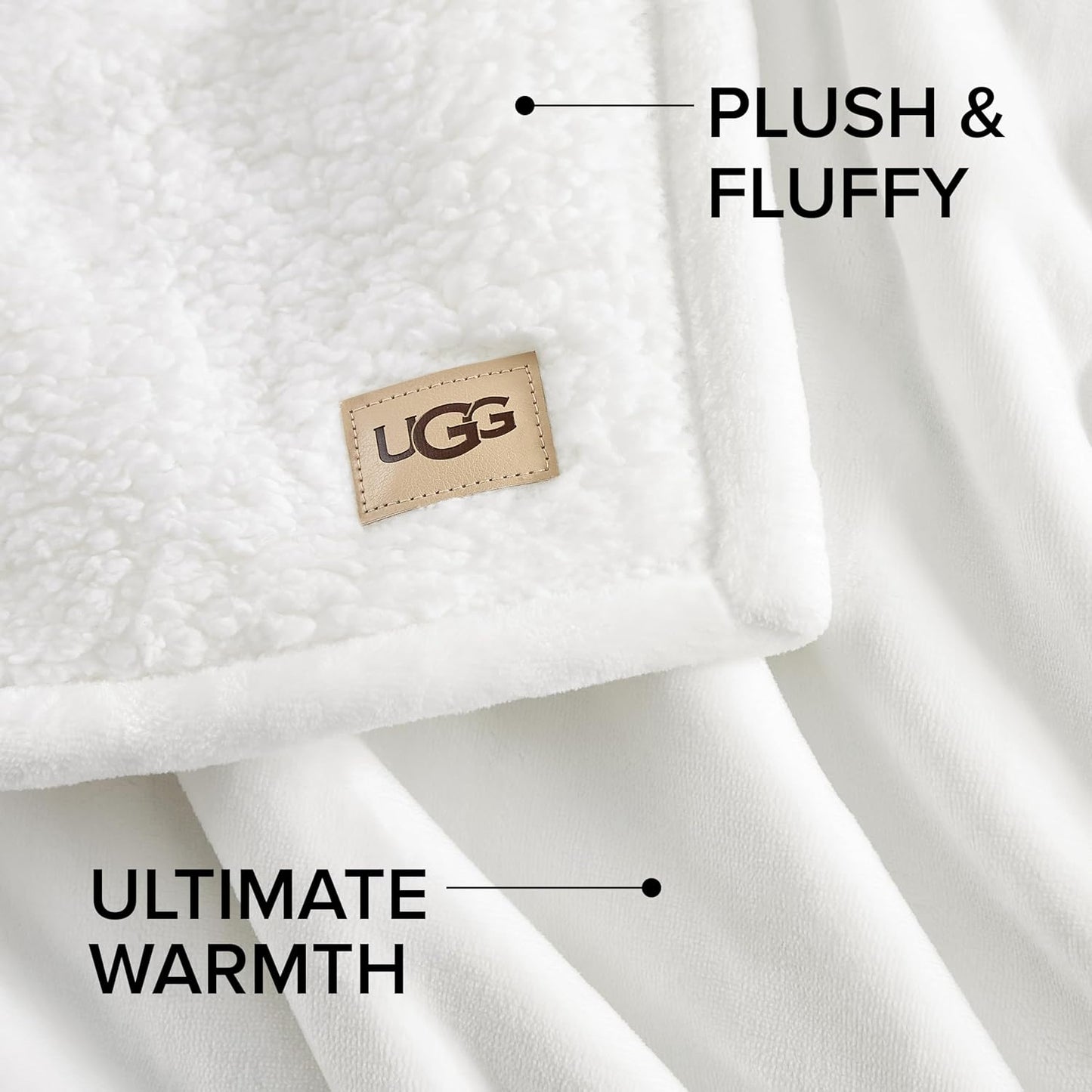 UGG Ariana King/California King Blanket Fleece Fluffy Reversible Soft Fuzzy Bedding Cozy Plush Warm Oversized Blanket Machine Washable Bedroom Decor for Big Couch Bed, 110-inch x 90-inch, White Snow