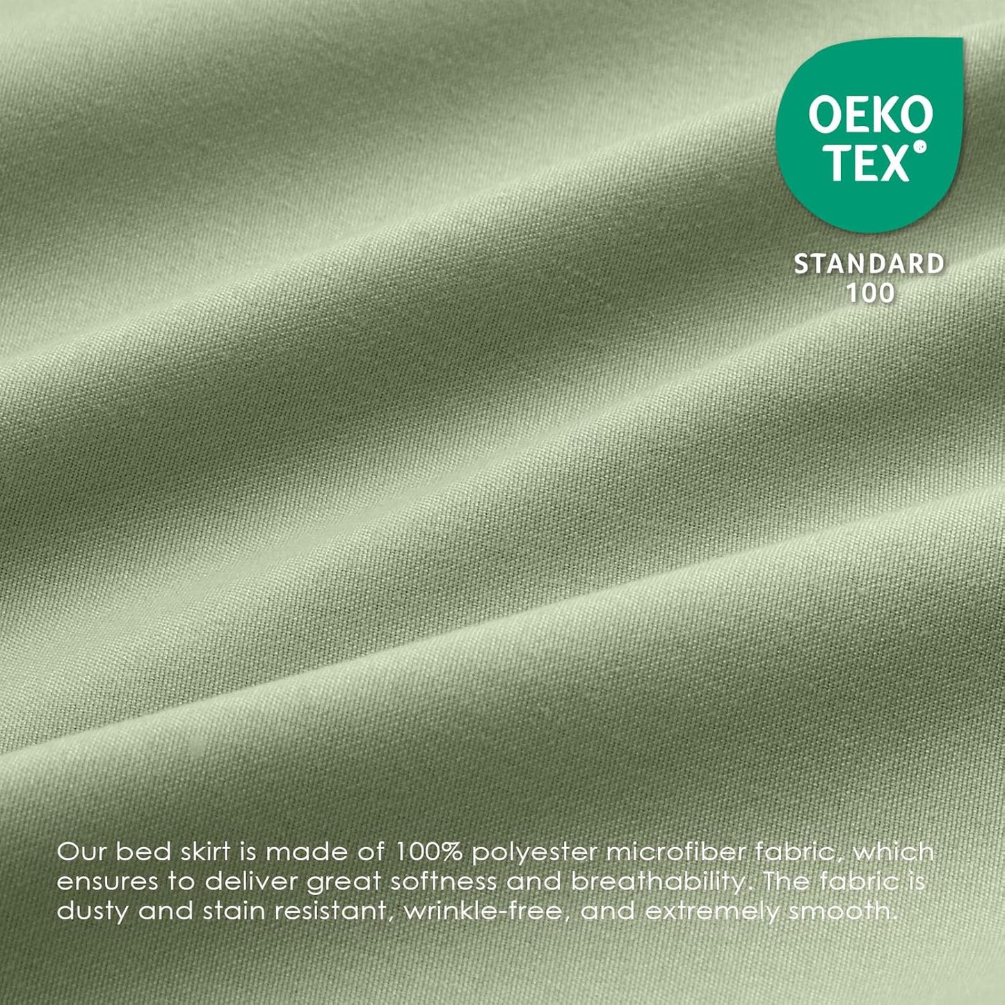 FreshCulture King Bed Skirt, Dust Ruffle for King Size Bed, Easy Fit with 18-Inch Tailored Drop, Elastic Wrap Around Bed Skirt King Size, Hotel Quality Bed Skirts for Adjustable Bed (Sage Green)